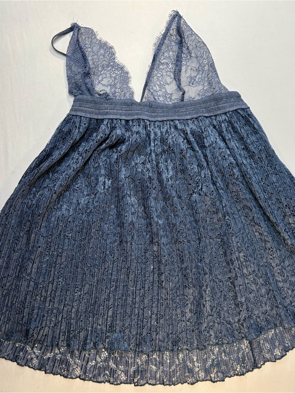 Victoria's Secret Eyelash Lace Pleated Babydoll Chemise Slip Blue Small